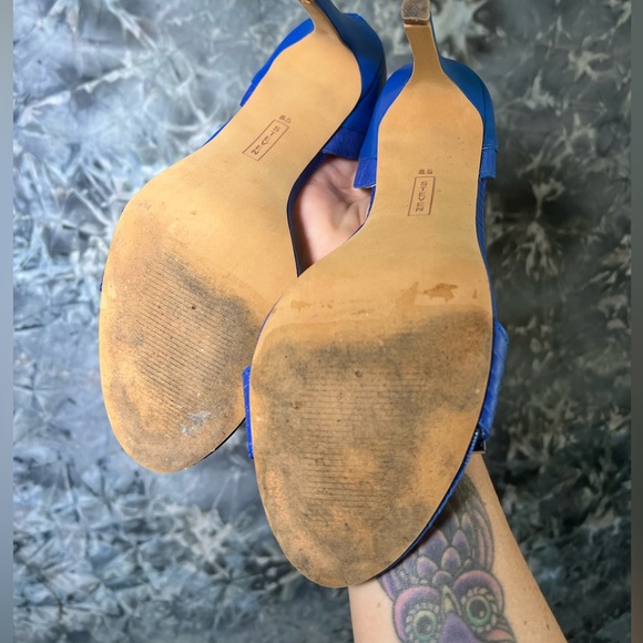 Steven Steve Madden Ankle Strep Blue Leather Snakeskin print Heels 8.5 - Picture 9 of 11